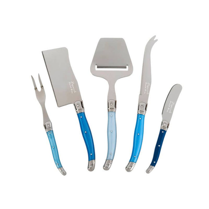 Laguiole 5 Piece Cheese Knife, Fork & Slicer Set, Blues