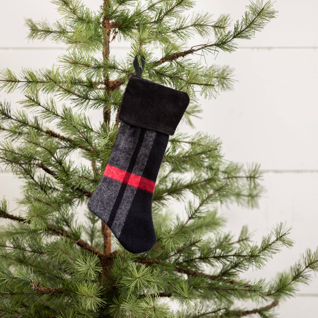 Tartan Stocking Ornament, 8" | Black