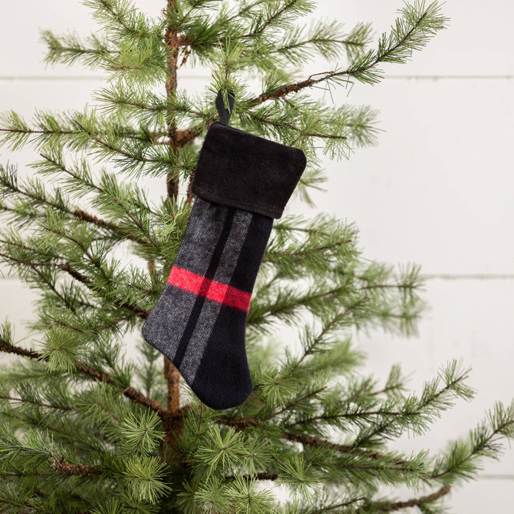 Tartan Stocking Ornament, 8" | Black