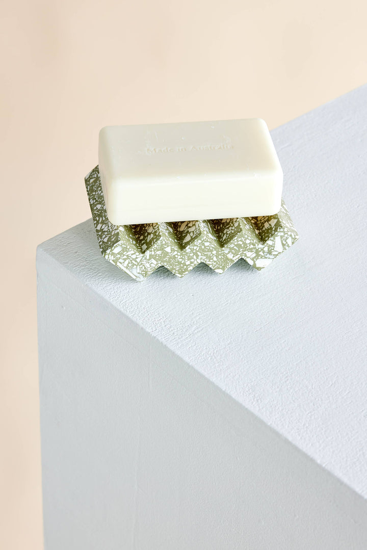 Zig-Zag Olive & White Terrazzo Soap Dish