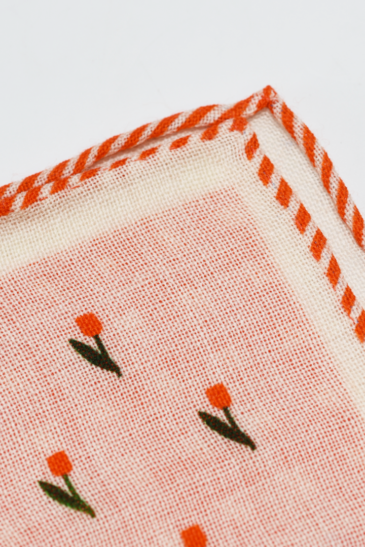 Orange Hem 4-Sided Wool Pocket Square