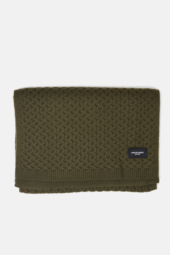 Heavyweight Honeycomb Knit Wool Scarf | Olive