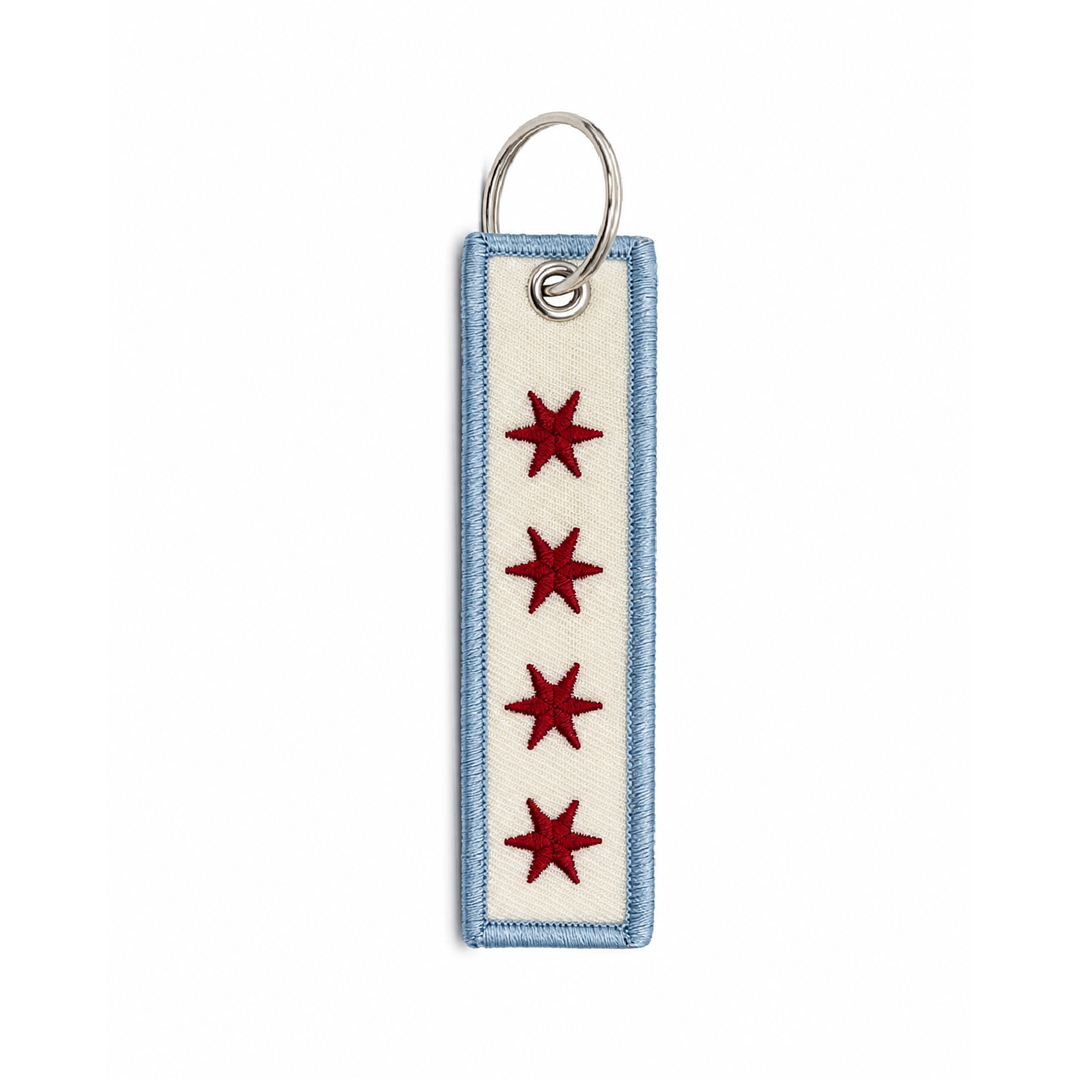 Chicago Flag Embroidered Keychain