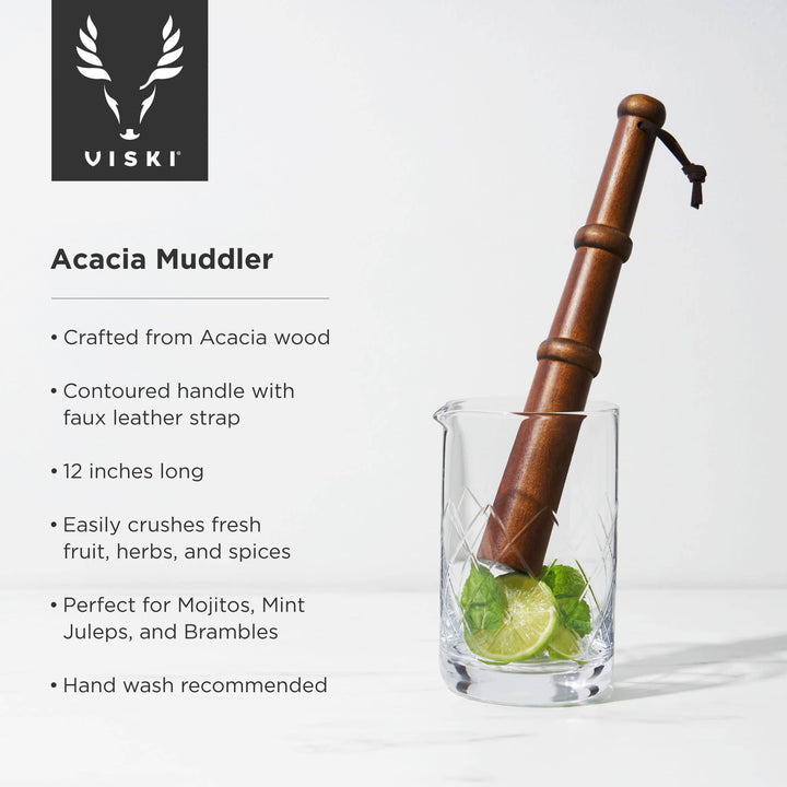 Acacia Wood Muddler with Strap, 12-Inch