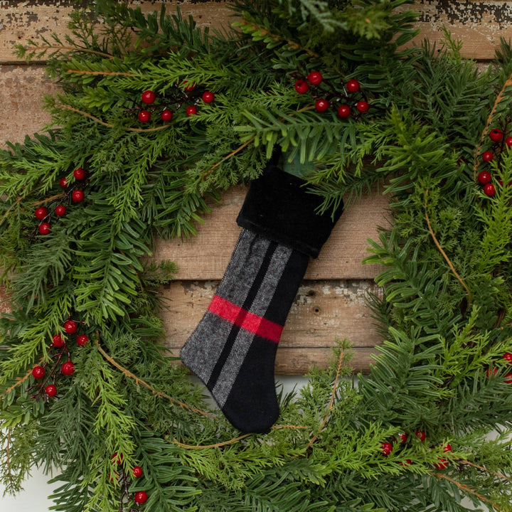 Tartan Stocking Ornament, 8" | Black