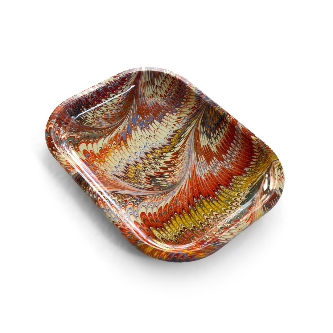 Marble Paper Pattern Red and Gold Metal Tray