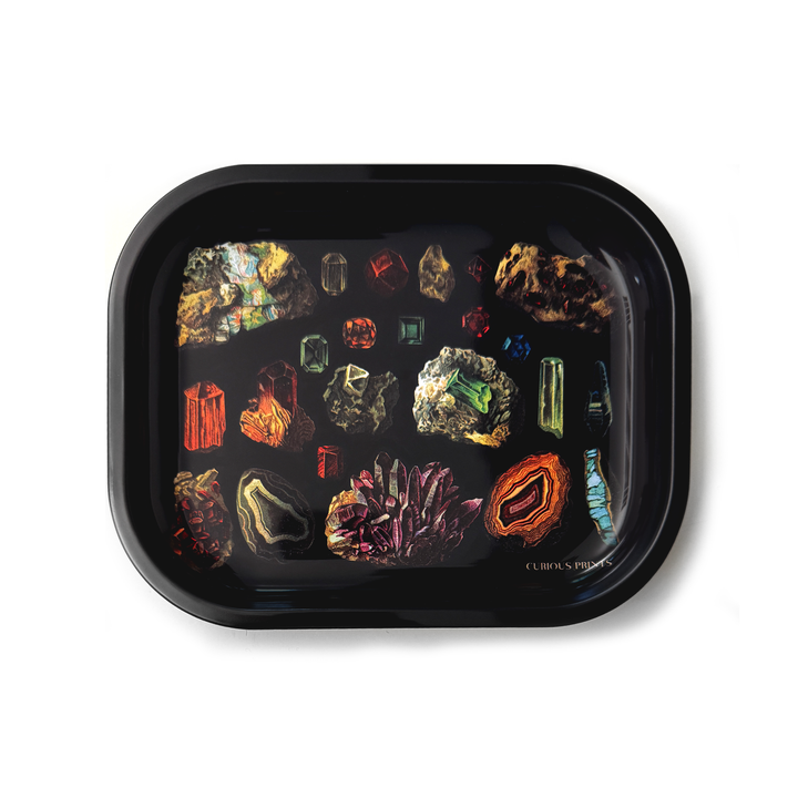 Small Metal Dark Gemstones Crystals Catchall Tray / Geology