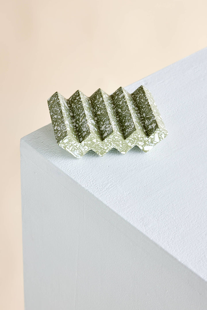 Zig-Zag Olive & White Terrazzo Soap Dish