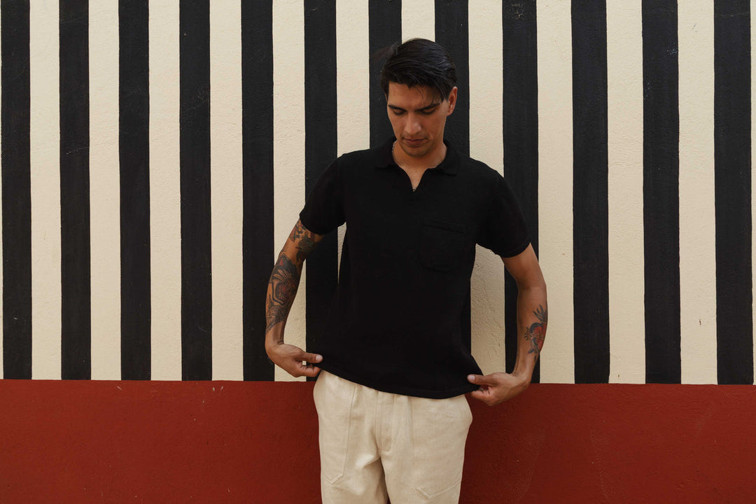 Raman Johnny Collar Knit Tee | Black