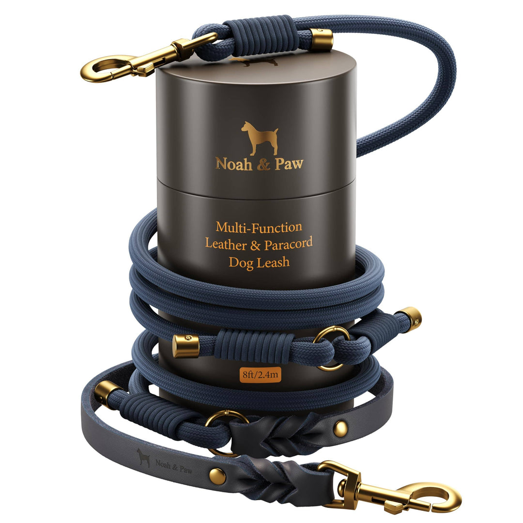 Dog Leash Oil-Waxed Leather & Paracord | Dark Blue