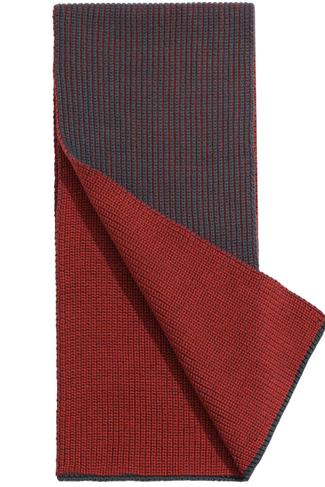 Ribbed Knit Scarf | Grey & Red