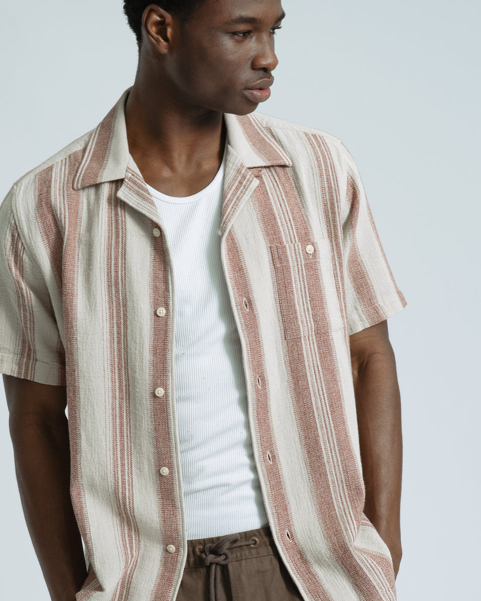 Selleck Dobby Stripe Shirt | Sand & Red