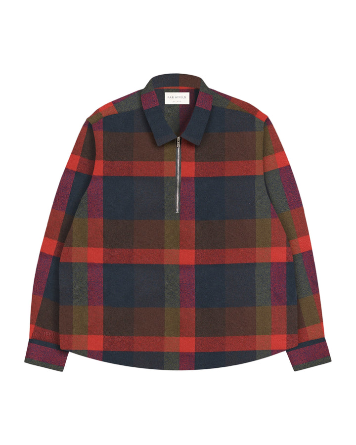 Half-Zip Day Flannel Shirt | Red Multi Checked
