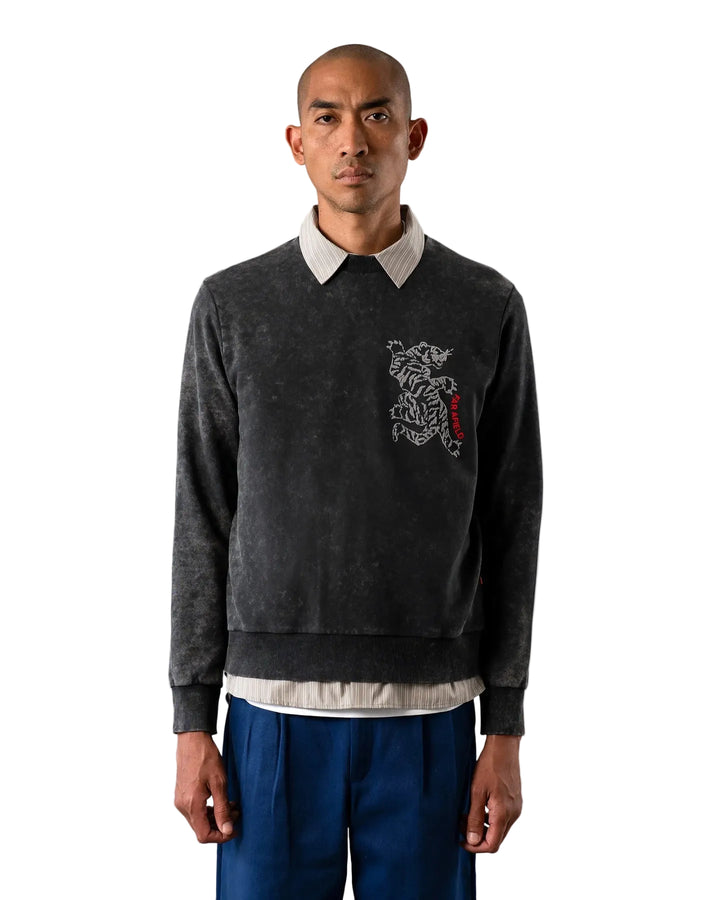 Tiger Crewneck Sweatshirt | Grey Acid Wash