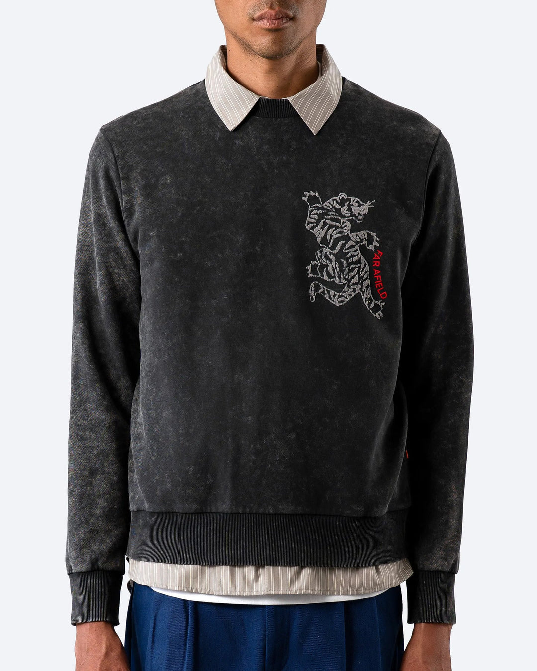 Tiger Crewneck Sweatshirt | Grey Acid Wash