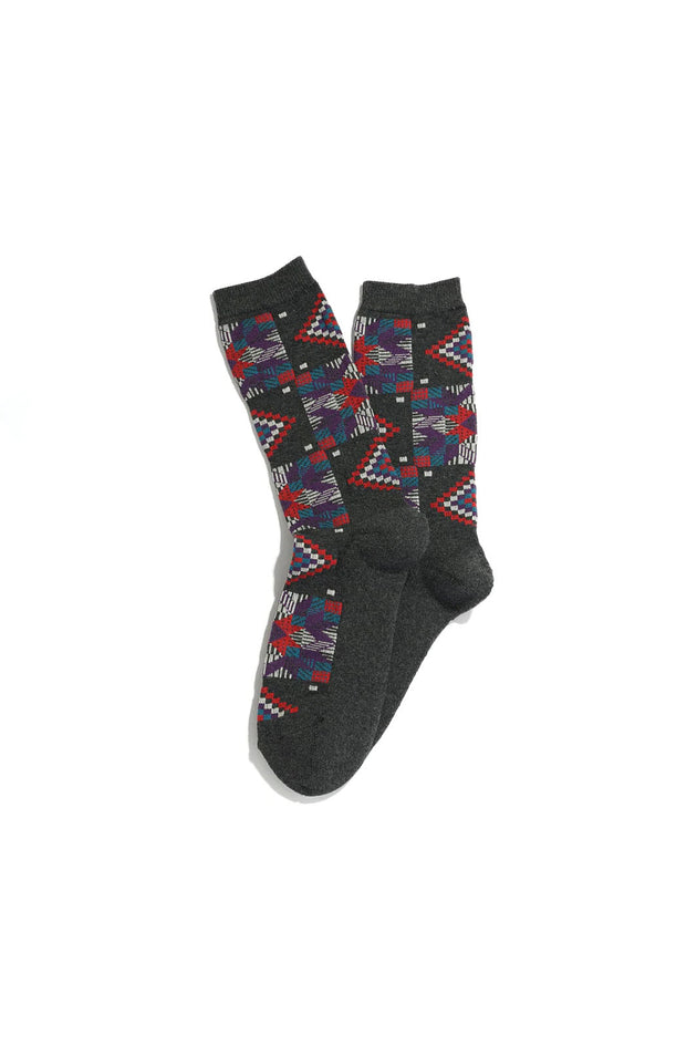American Quilt Pile Crew Socks - Charcoal
