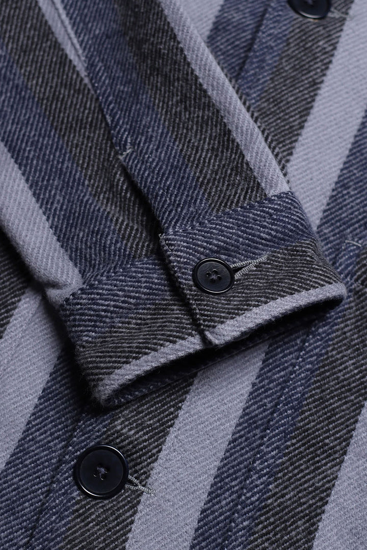 Bisset Brushed Twill Jacket - Navy Iris/Silver Blue Stripe