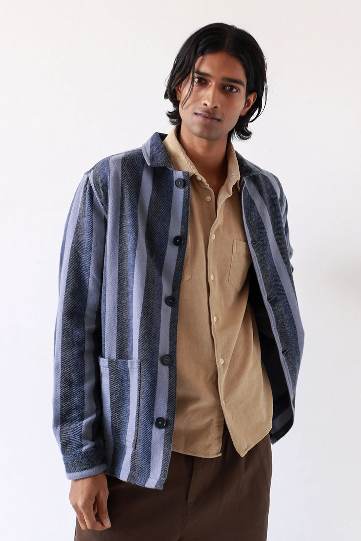 Bisset Brushed Twill Jacket - Navy Iris/Silver Blue Stripe