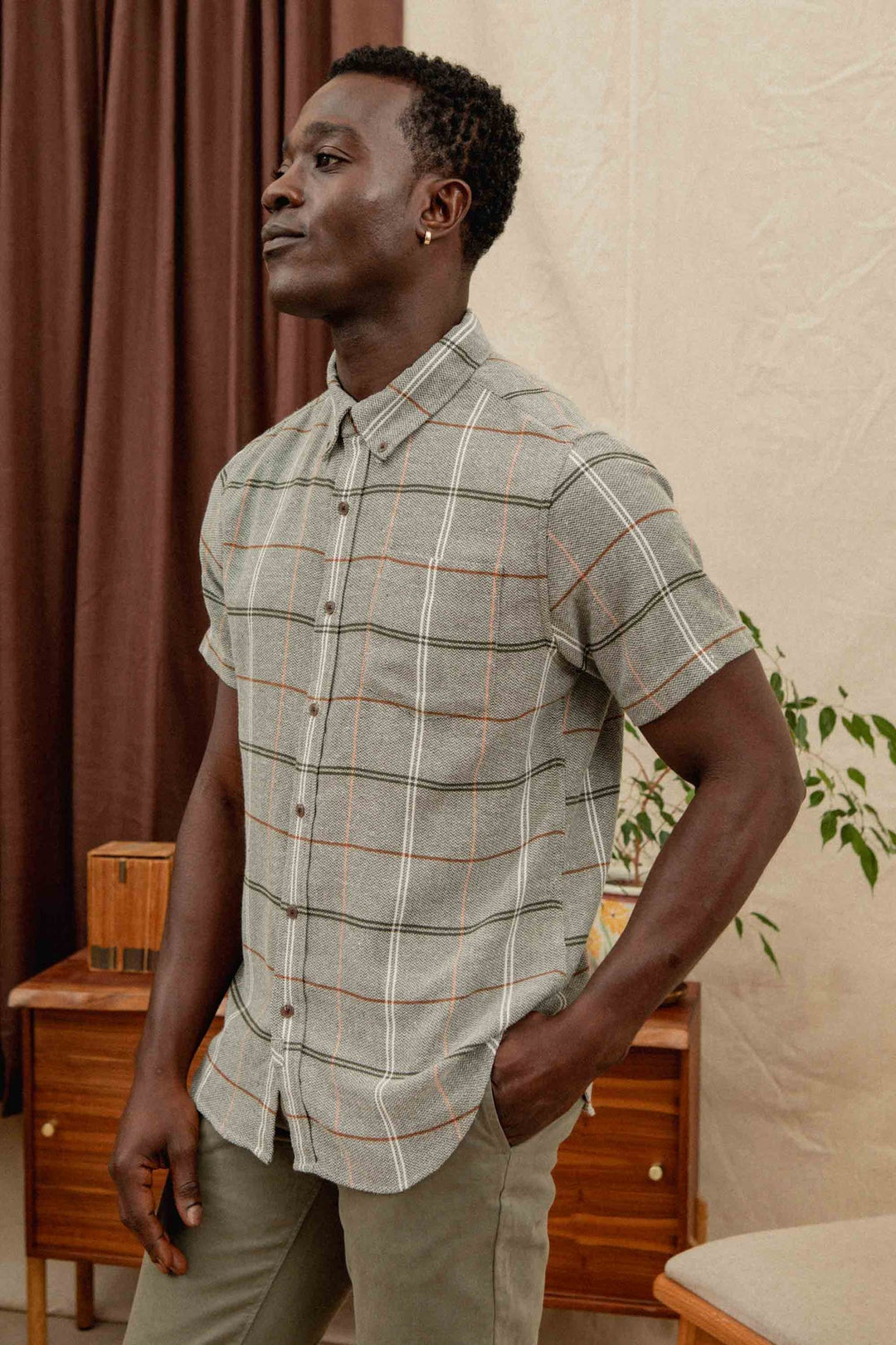 Jordan Slim Shirt | Olive Ember Grid