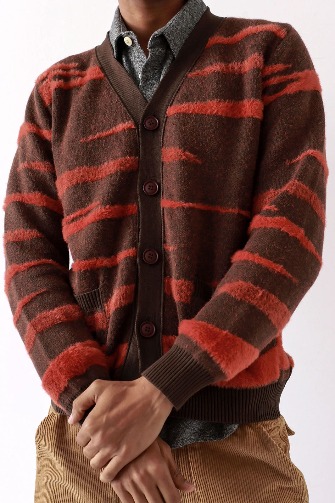 Buckley Cardigan - Slate Brown/ Burnt Orange