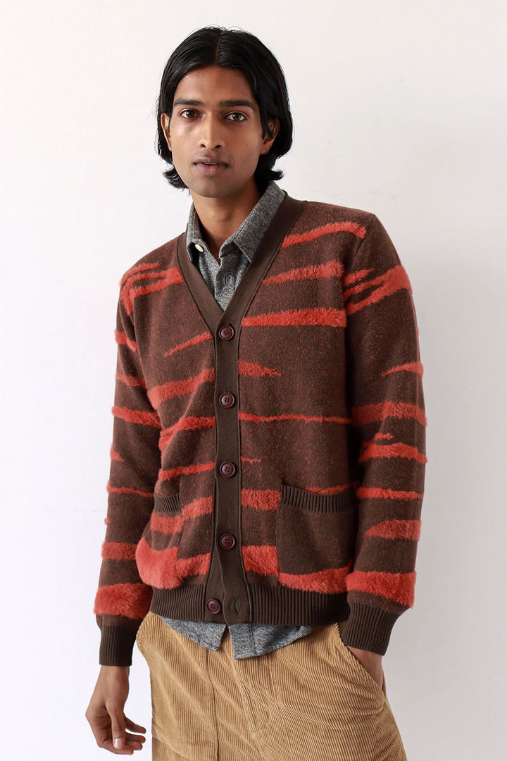 Buckley Cardigan - Slate Brown/ Burnt Orange