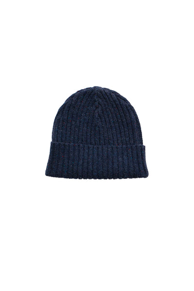 Chunky Ribbed Beanie - Navy Donegal