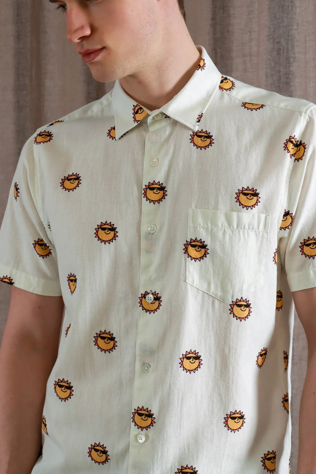 Classic Button-Up Shirt - White Sunny Print