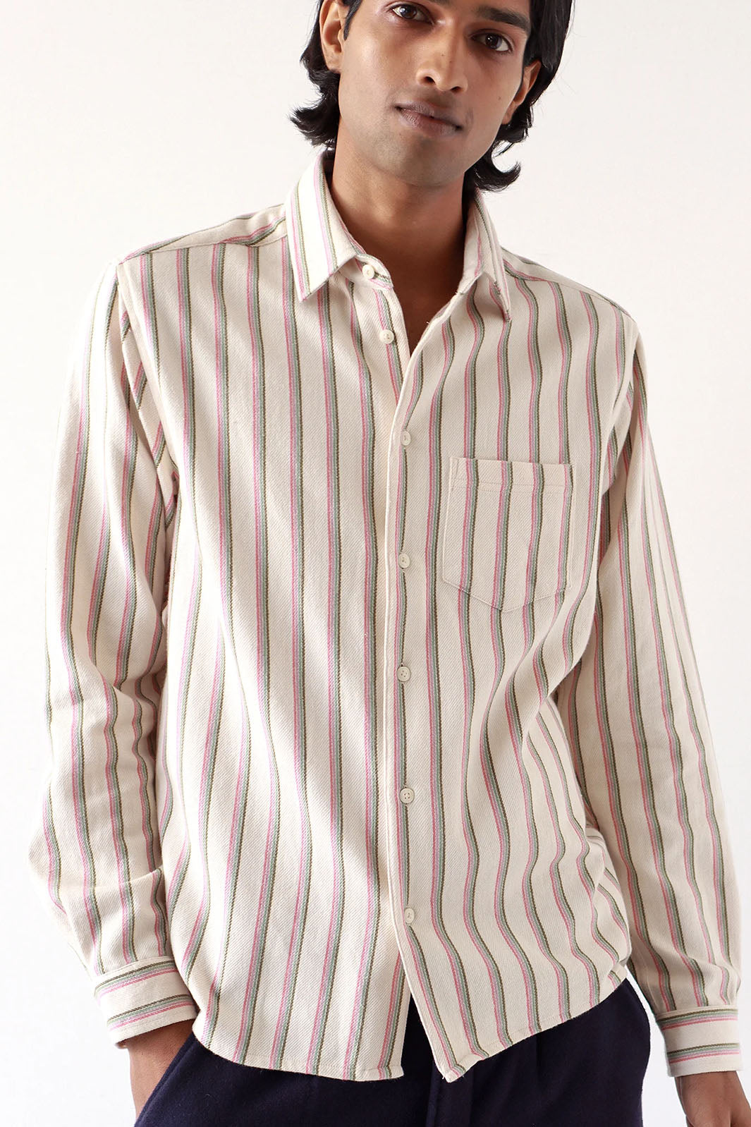 Classic Kuki Stripe Button-Up Shirt - Snow White