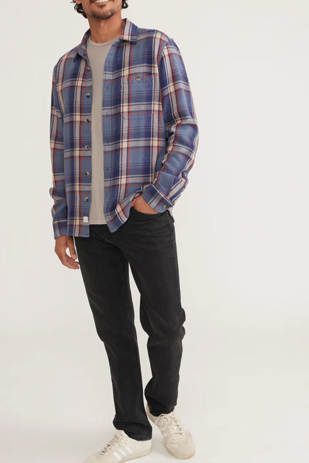 Cole Textured Twill Button-Up - Large Blue Plaid