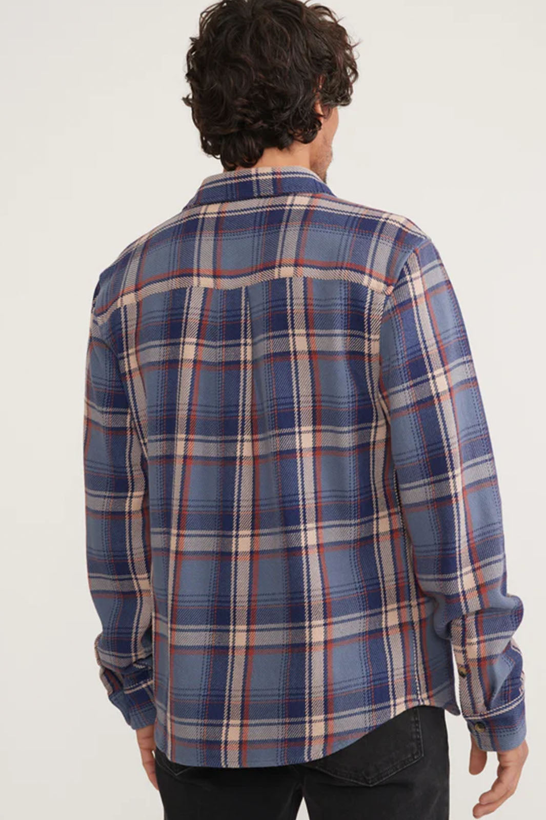 Cole Textured Twill Button-Up - Large Blue Plaid