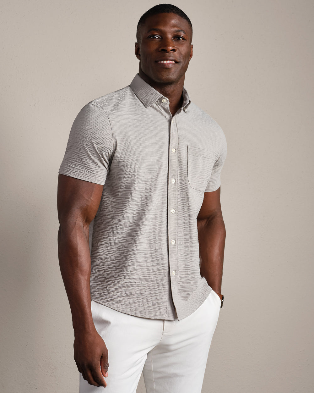 Commuter Seersucker Short Sleeve Shirt | Light Teak Brown