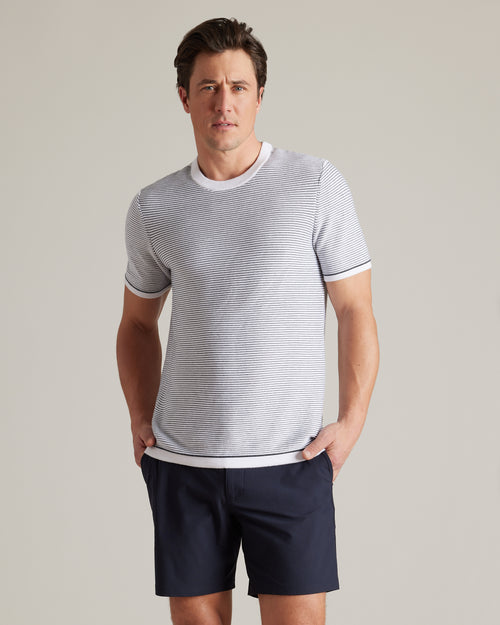 Compass Knit Tee | White/True Navy Stripe