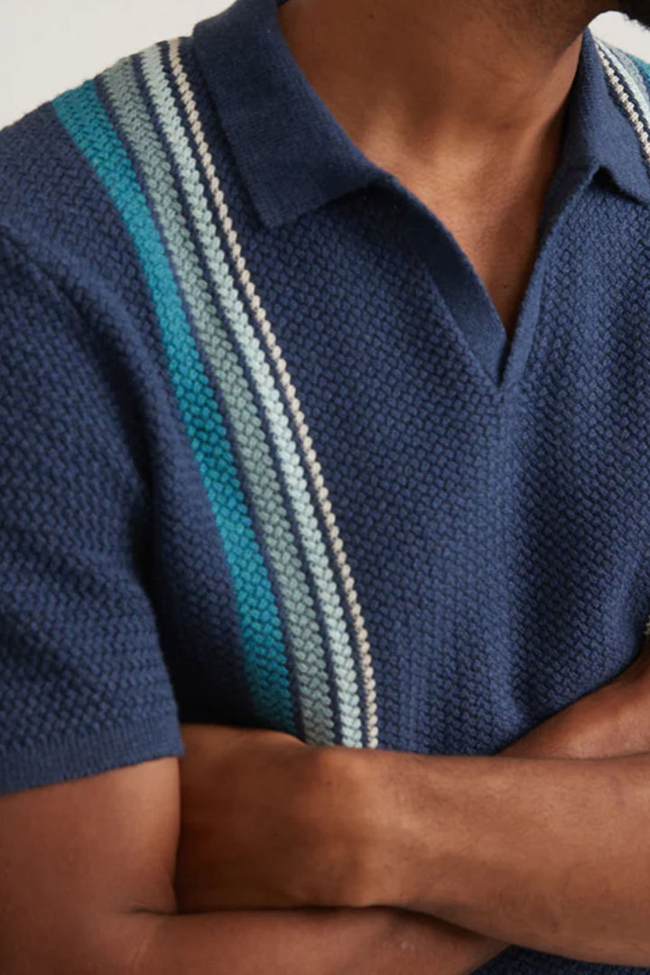 Conrad Vertical Stripe Sweater Polo - Navy Blue Stripe