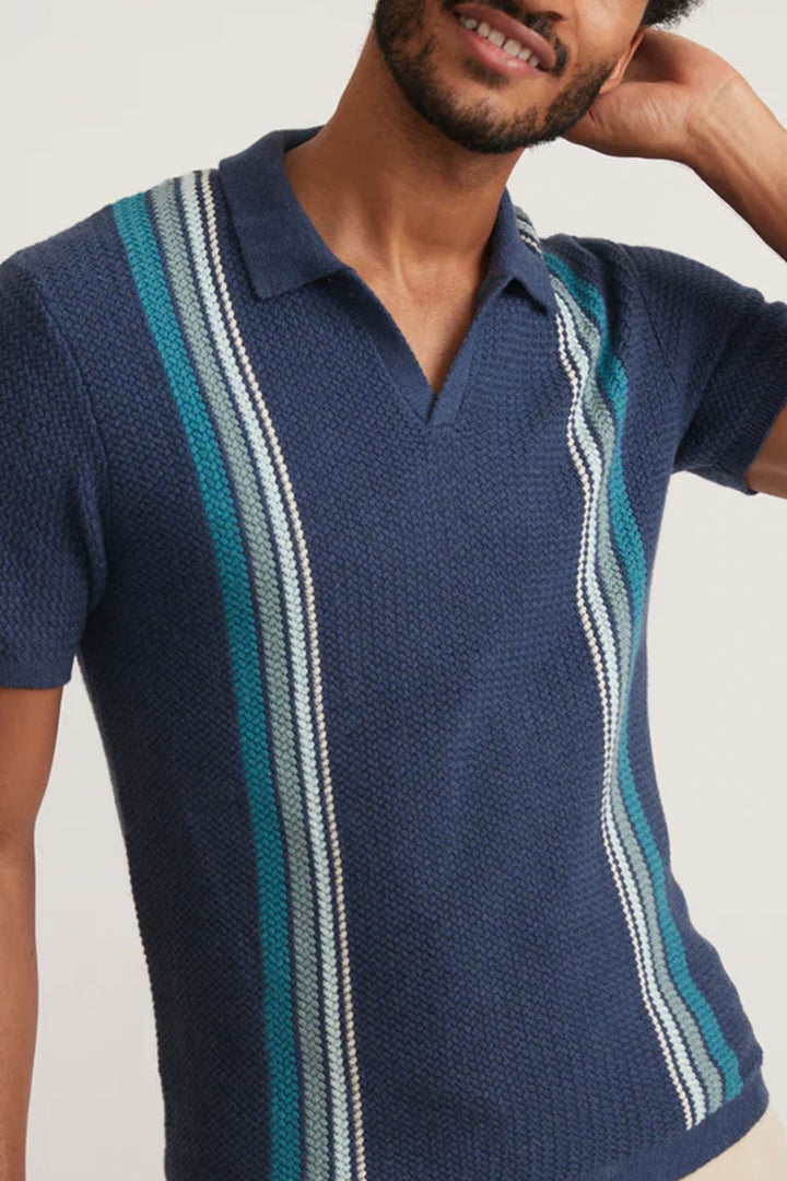 Conrad Vertical Stripe Sweater Polo - Navy Blue Stripe