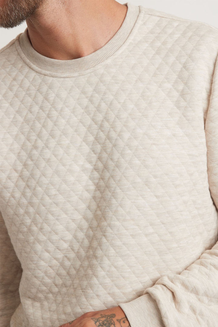 Corbet Quilted Long Sleeve Crewneck - Dark Oat Heather Close Up