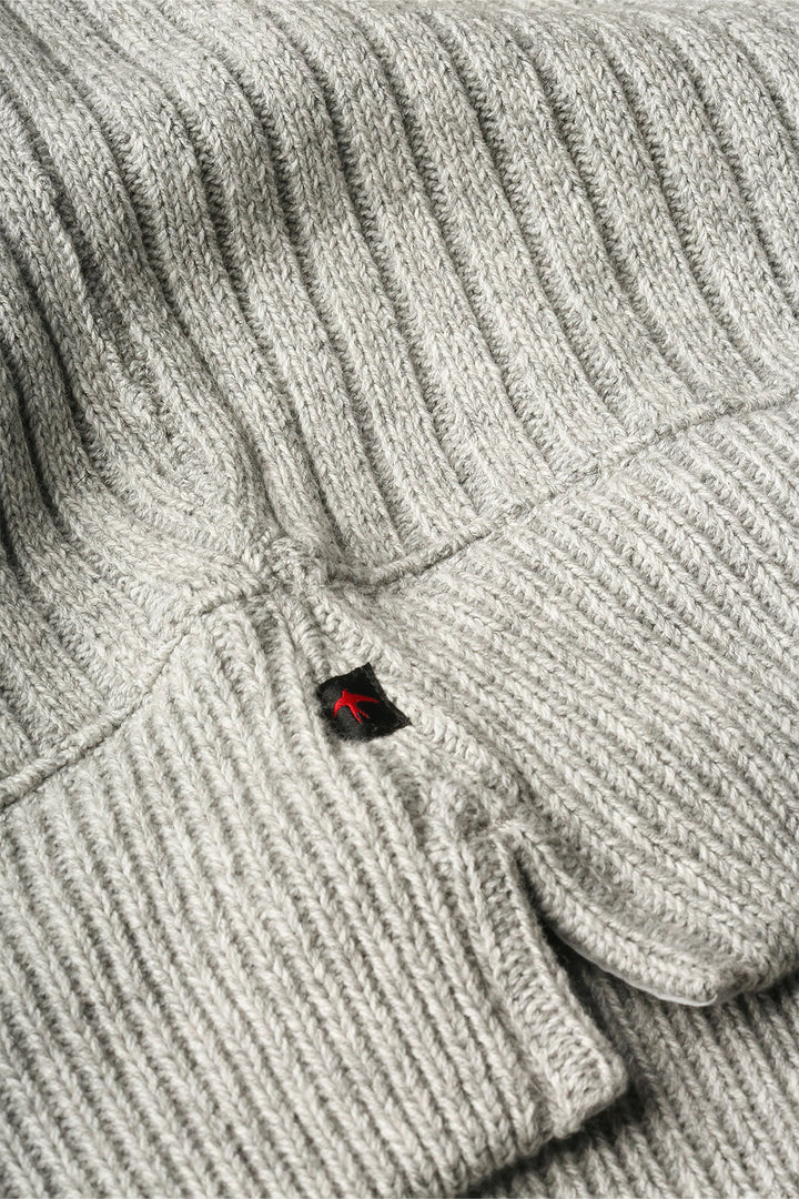 Cotton/Wool Rib Turtleneck Sweater - Light Grey Marl