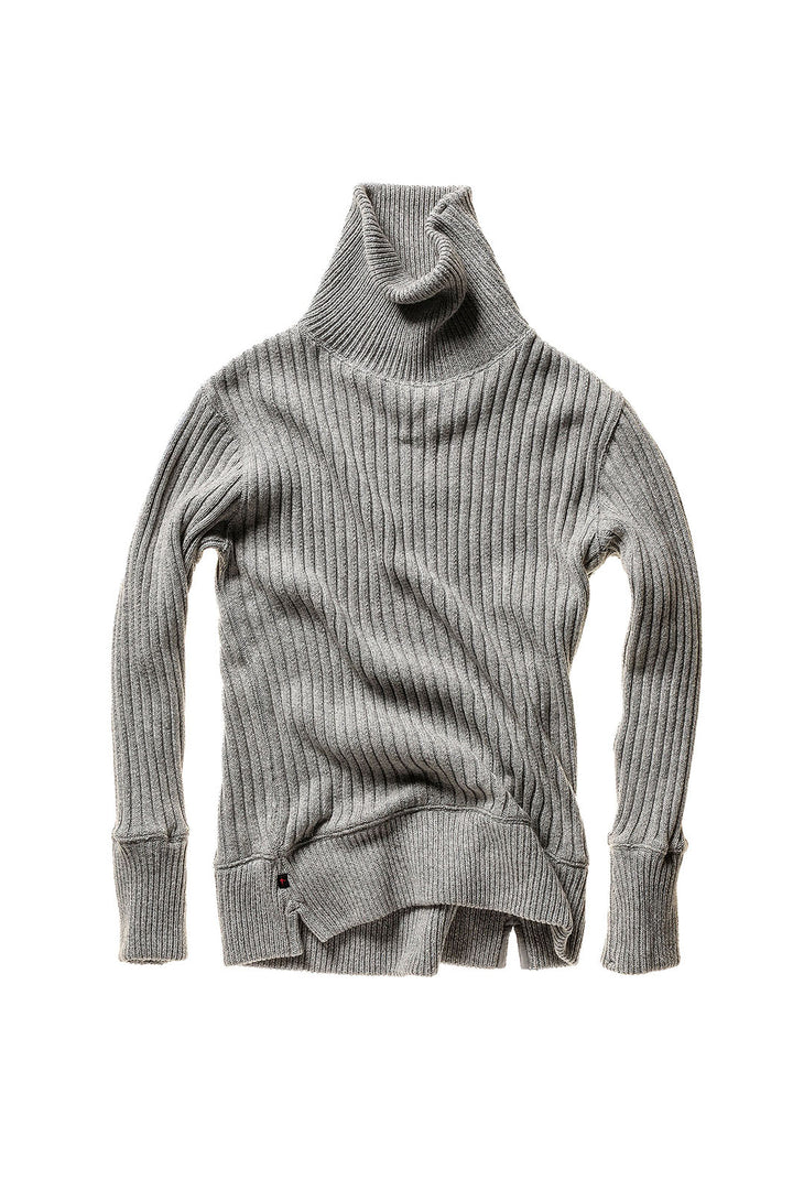 Cotton/Wool Rib Turtleneck Sweater - Light Grey Marl