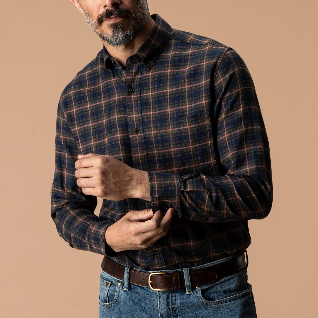 Cotton Flannel Sport Shirt | Dark Olive Heather