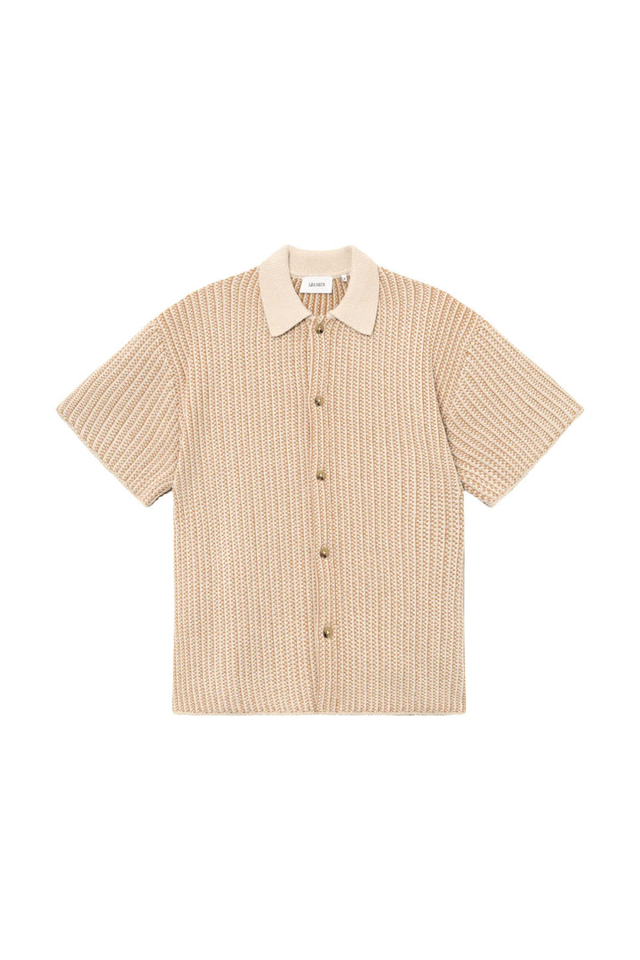 Easton Knitted Button-Up Shirt - Camel Ivory