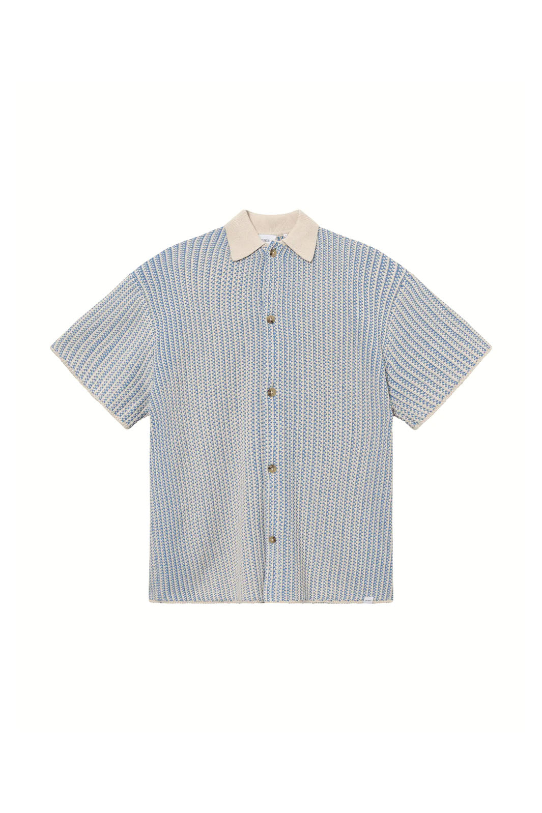 Easton Knitted Button-Up Shirt - Washed Denim Blue/ Ivory