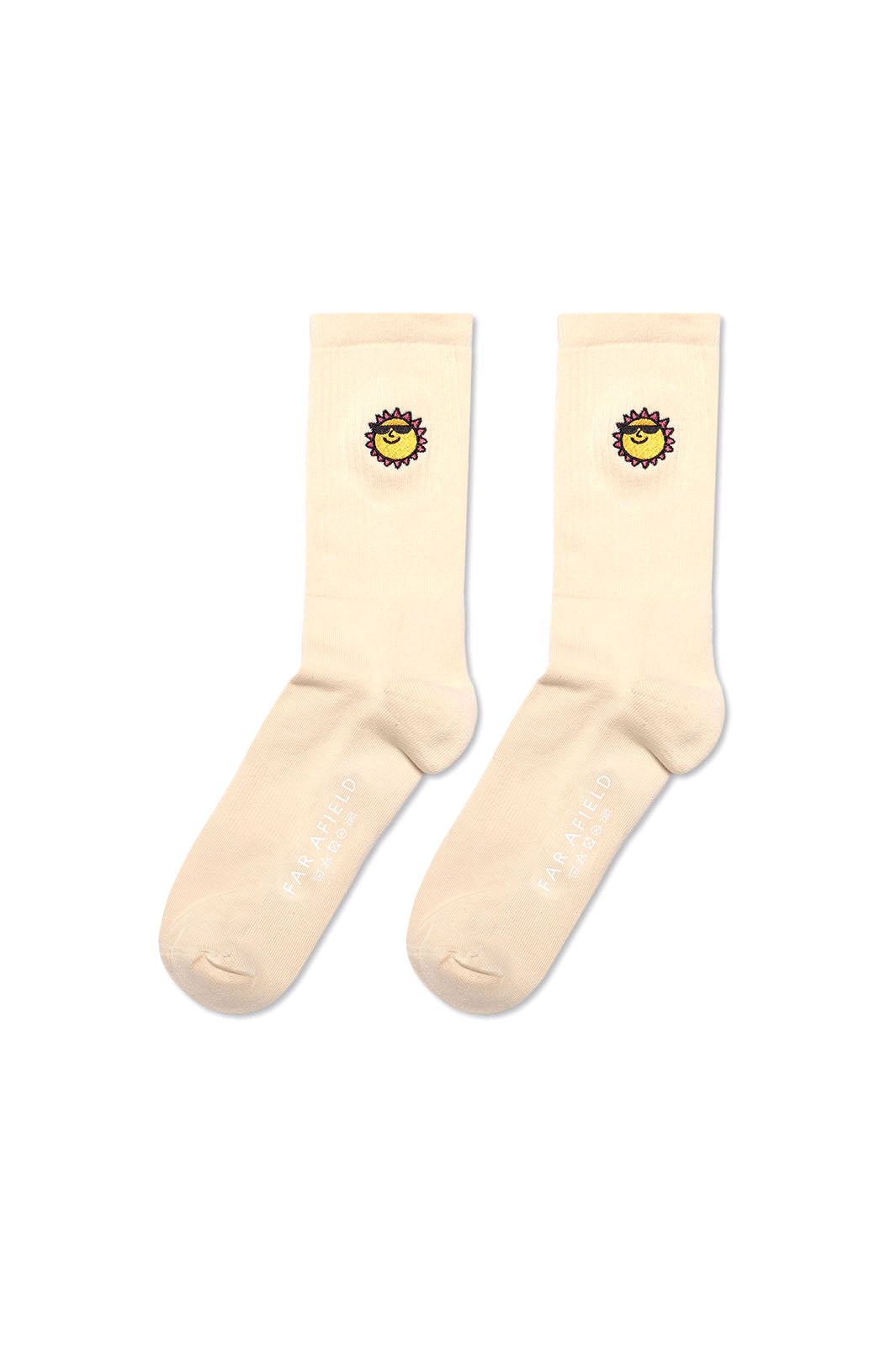 Embroidered Crew Sock - Off White Sunny Motif