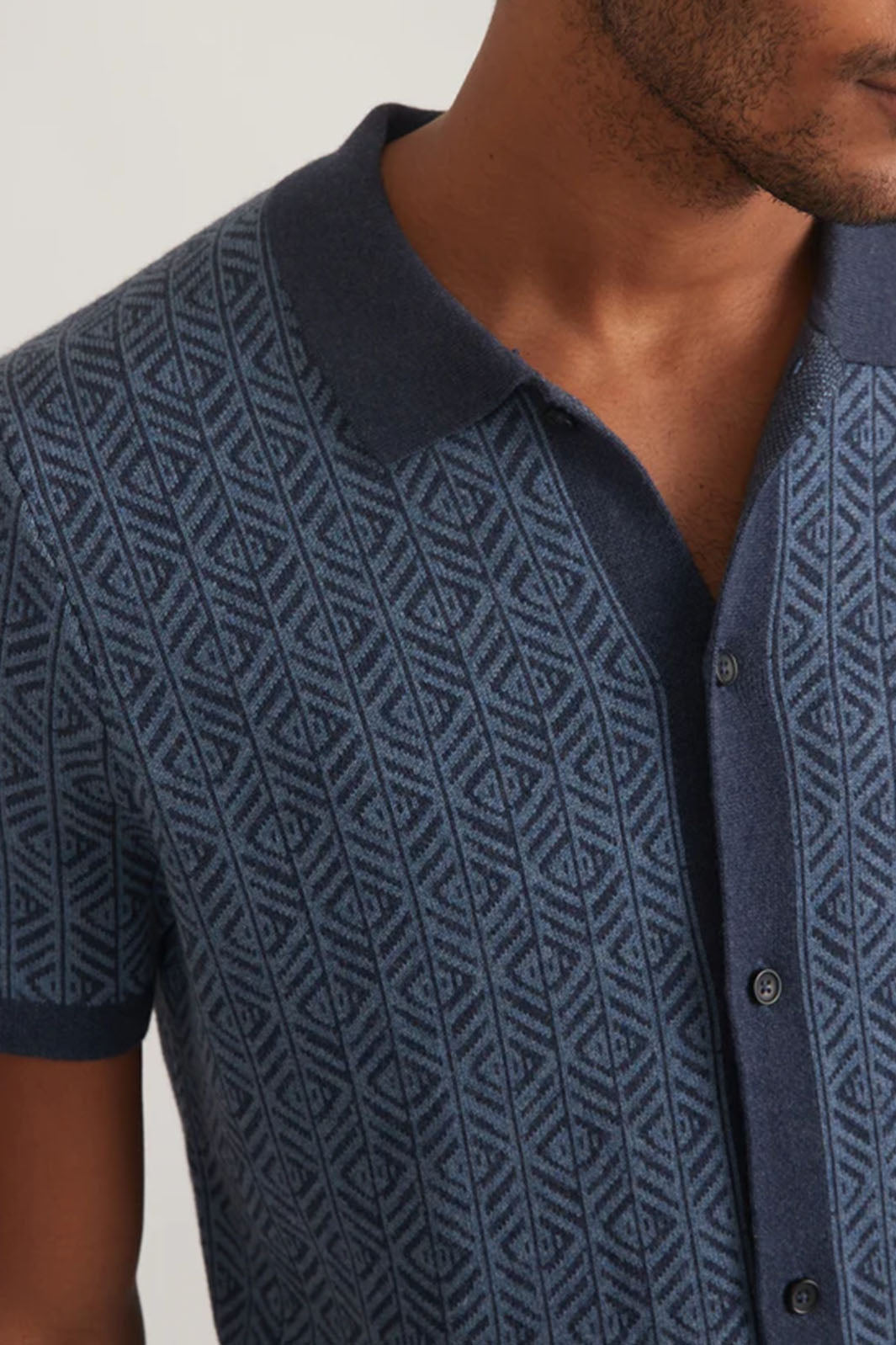 Ethan Button-Up Sweater - Blue Geo Jacquard