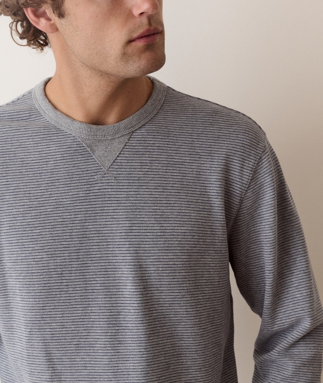 Relaxed Cloud 9 Terry Crewneck | Heather Grey Strip