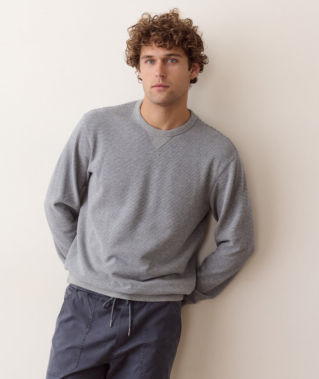 Relaxed Cloud 9 Terry Crewneck | Heather Grey Strip