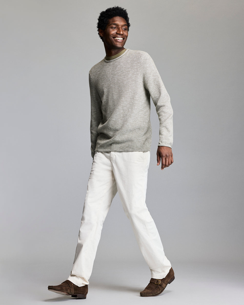 Tuck Stripe Crew Sweater | Moss Green