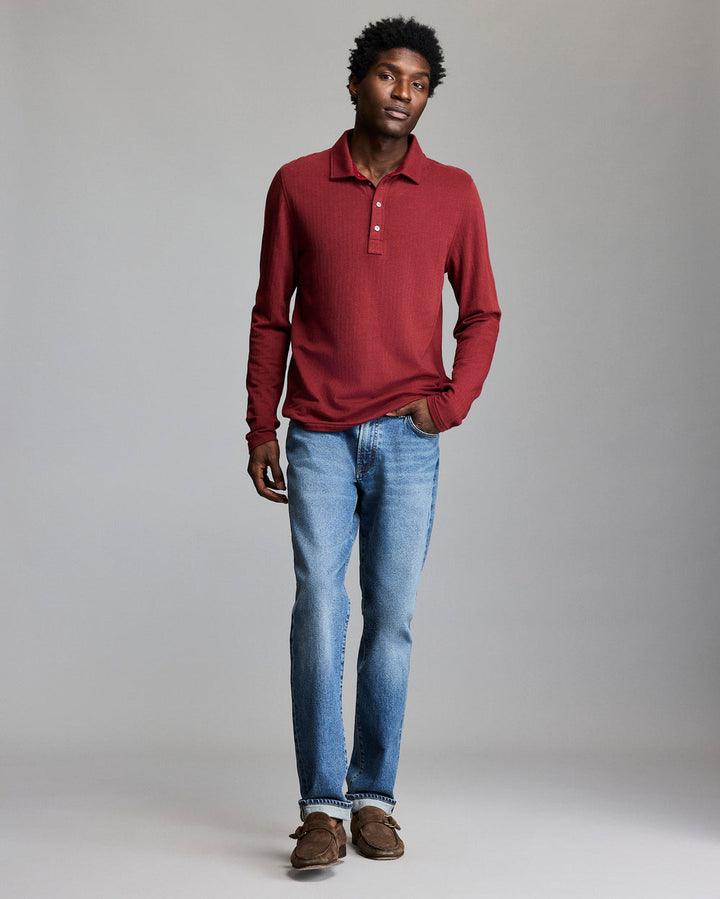 Long-Sleeve Herringbone Polo | Syrah