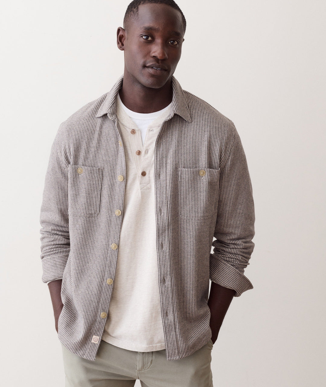 Pacifica Stretch Twill Overshirt | Grey Railroad Stripe
