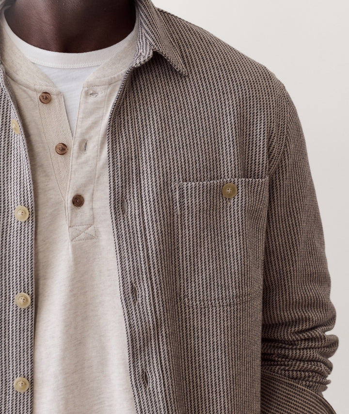 Pacifica Stretch Twill Overshirt | Grey Railroad Stripe