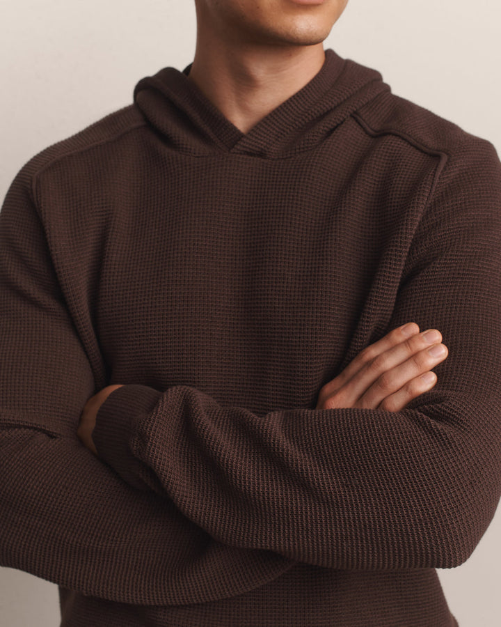 Fine Knit Sweater Hoodie | Ember Brown Heather