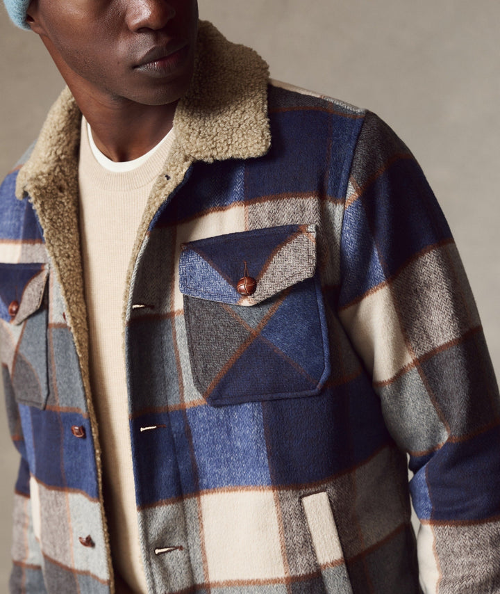 Casey Sherpa Jacket | Nordic Blue Buffalo Plaid